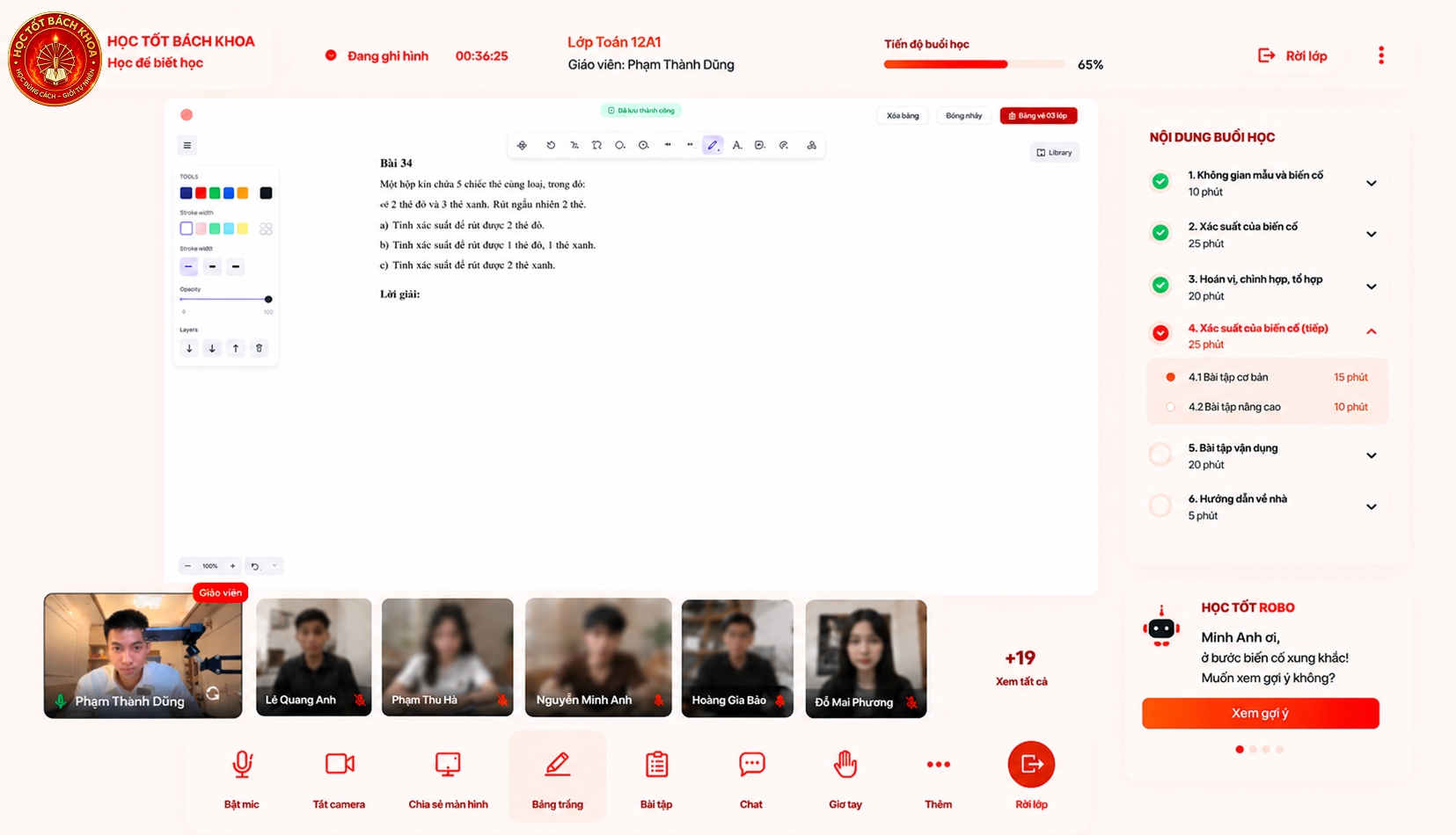 Giao diện lớp học trực tuyến Học Tốt Bách Khoa